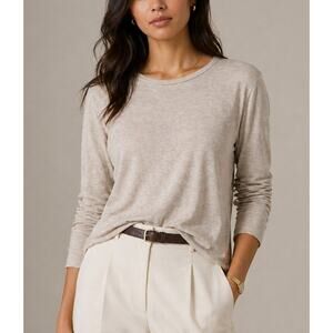 MINNIE ROSE 100% Cotton Crewneck T Shirt Large Beige Relaxed Timeless Minimal